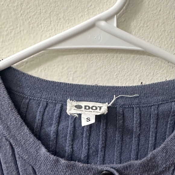 Dusty Blue-Grey Ribbed Cardigan Lettuce-Hem - Picture 2 of 6